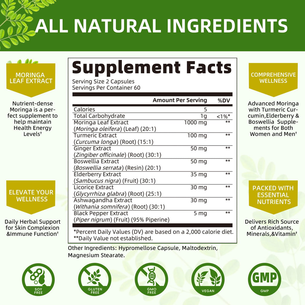 Moringa Capsules 1000mg with Ashwagandha & Turmeric X447909