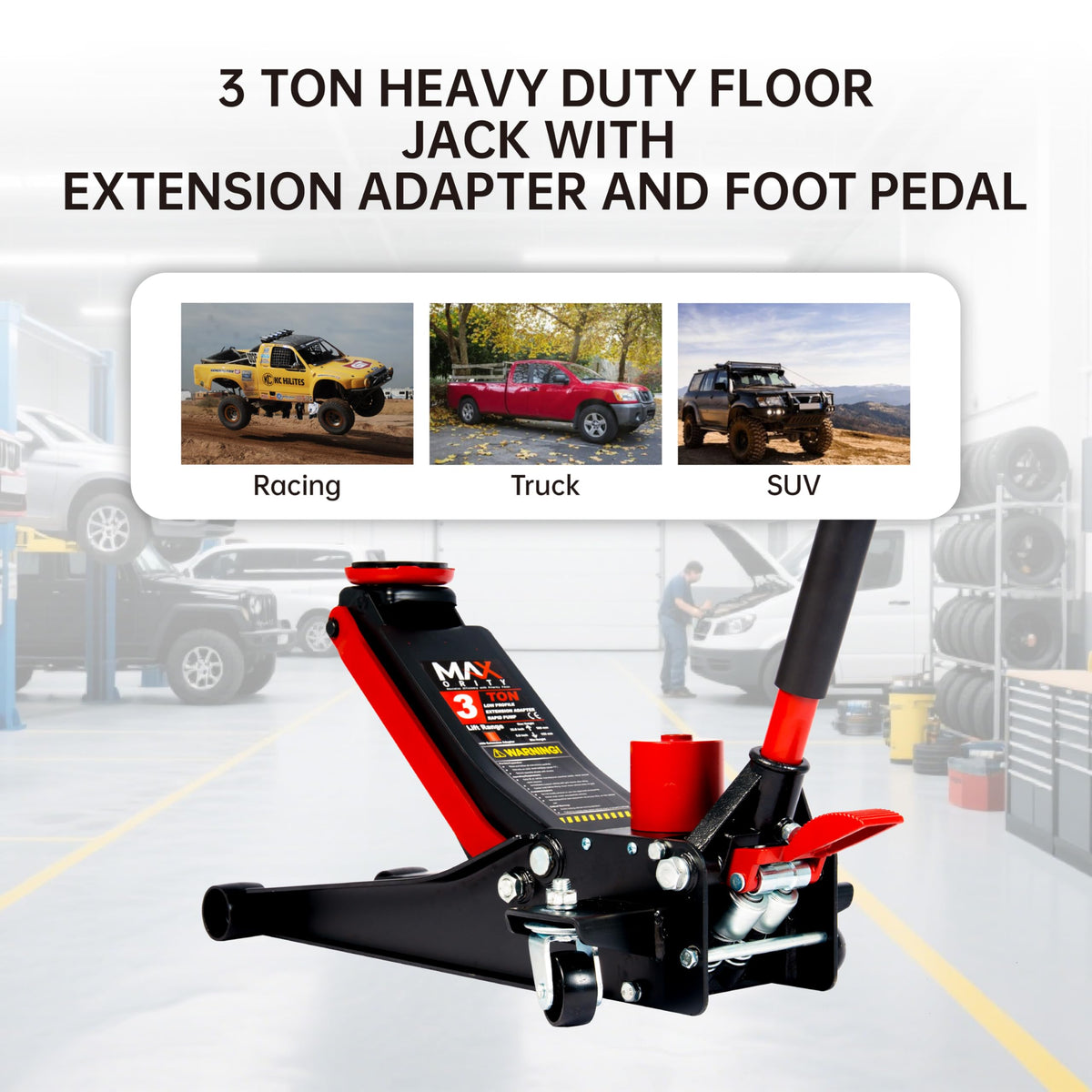 3-Ton Low-Profile Dual Pistons Steel Floor Jack Q4741