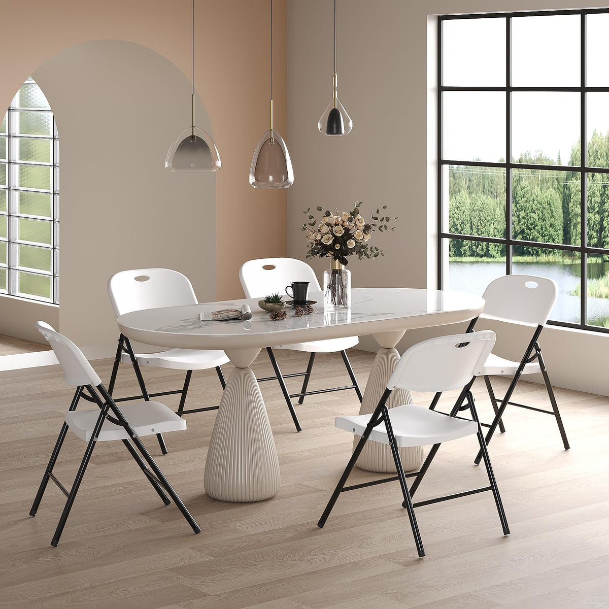 Heavy Duty Plastic Folding Chair with Steel Frame, White, 16 Pack T133