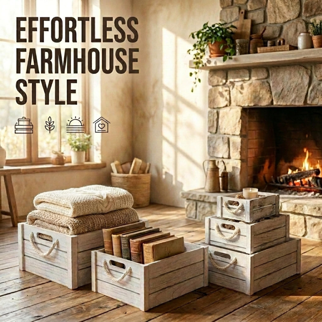 Set of 3 White Wooden Nesting Storage Crates Q148735
