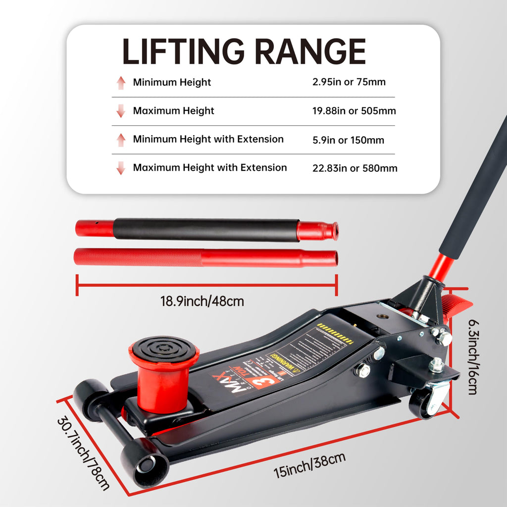 3-Ton Low-Profile Dual Pistons Steel Floor Jack Q4741