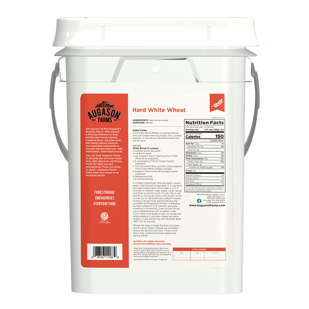 Hard White Wheat Emergency Food Storage 24 Pound Pail G71632