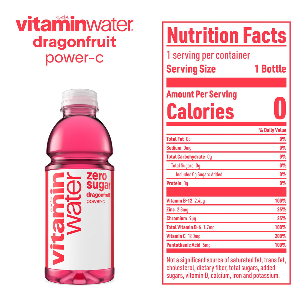 Dragonfruit Flavored Electrolyte Enhanced Bottled Water with Vitamin b5, b6, b12, 20 Fl Oz, 12 Pack S9554