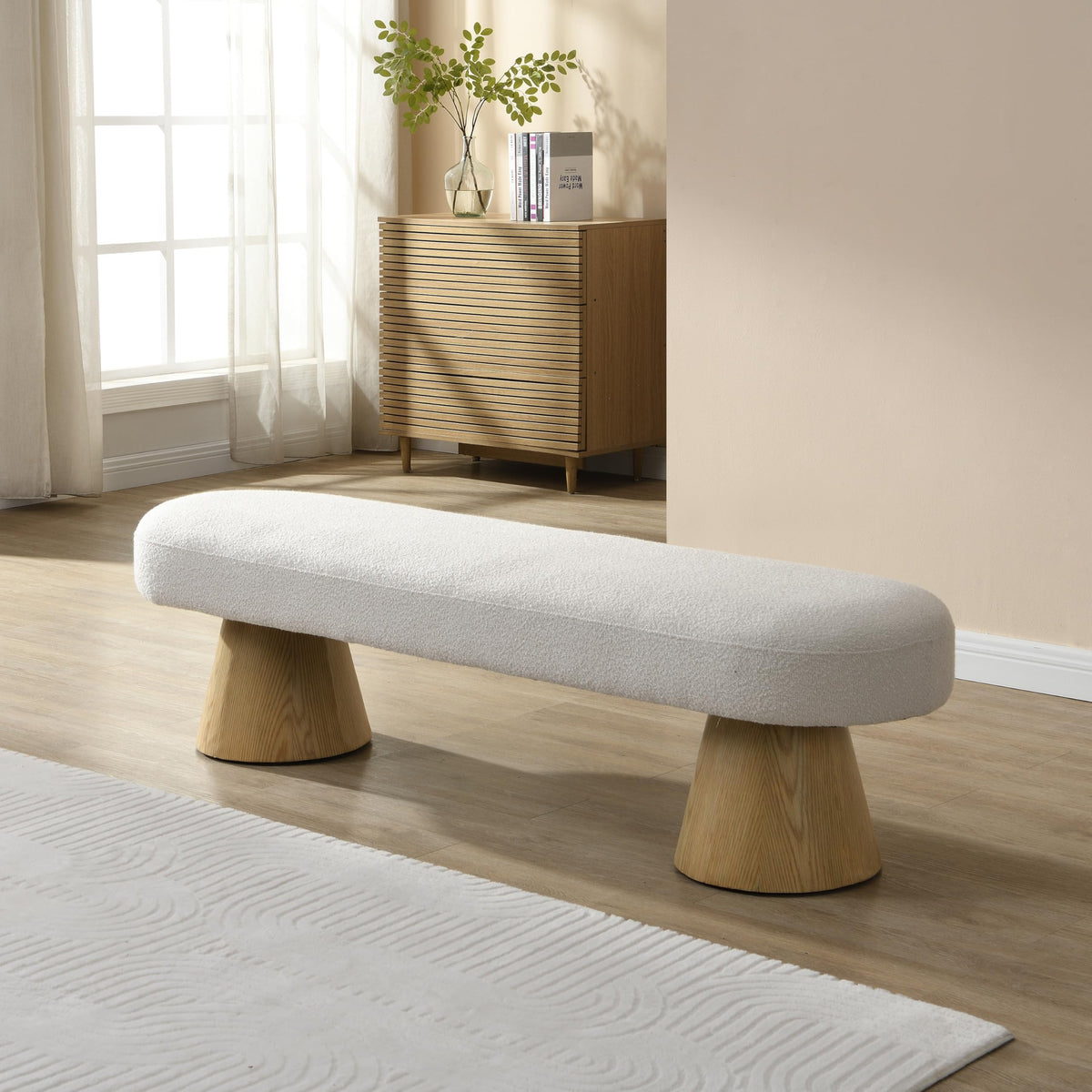Beige Boucle Oval Dining Bench I111439