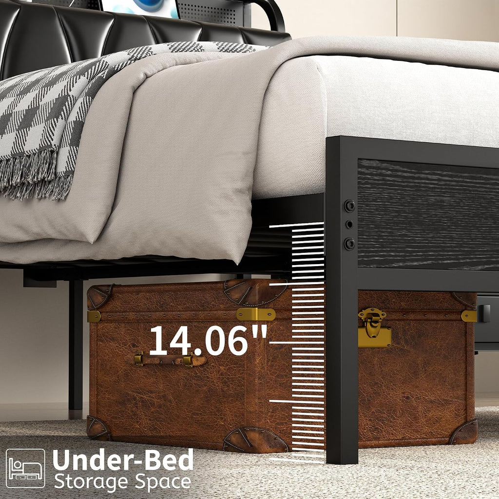Black Full Size Upholstered Bed Frame with Storage N8820
