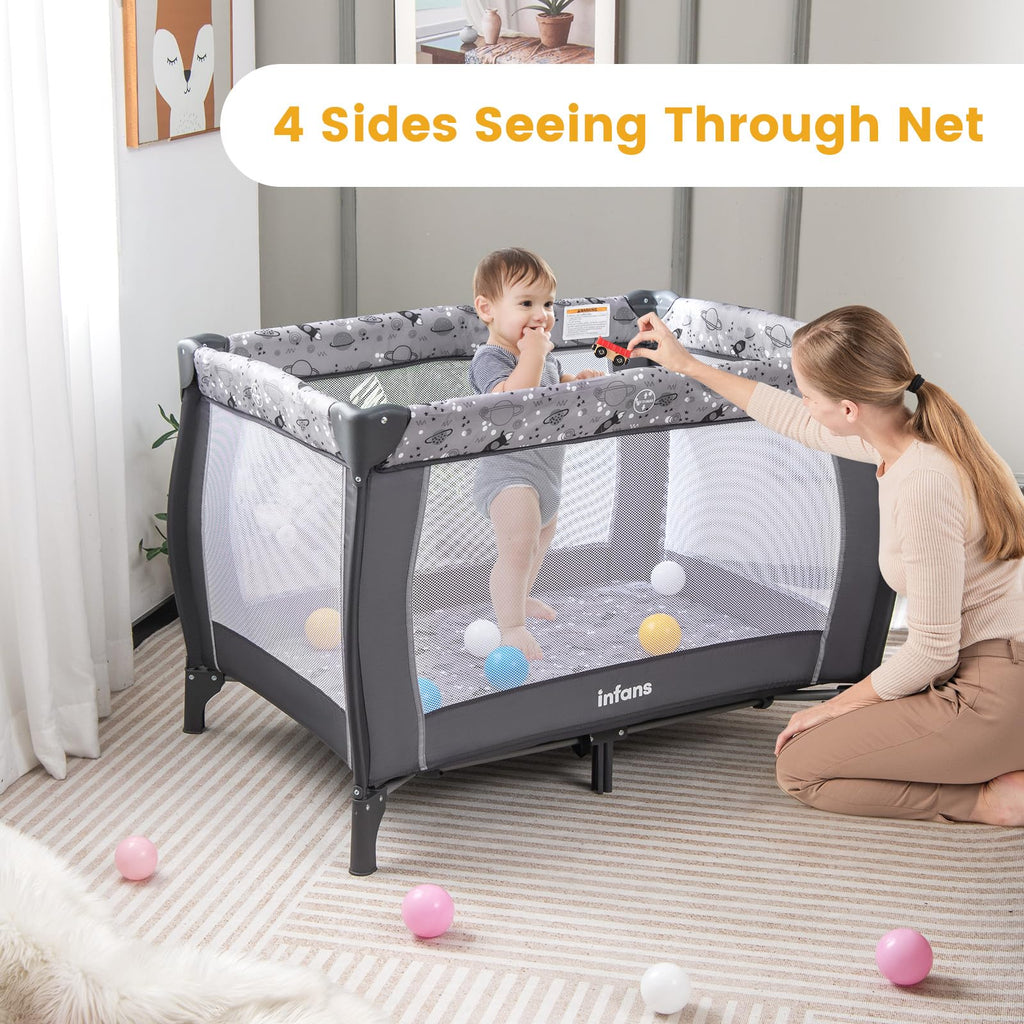 4 in 1 Pack and Play with Bassinet, Changing Table, Storage Basket O5497