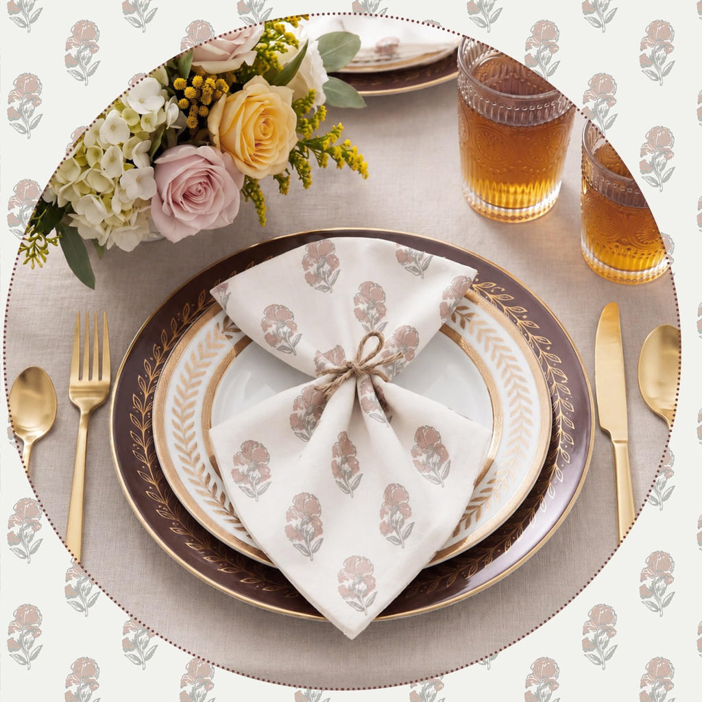Linen Floral Cloth Napkins Set of 12 R8517