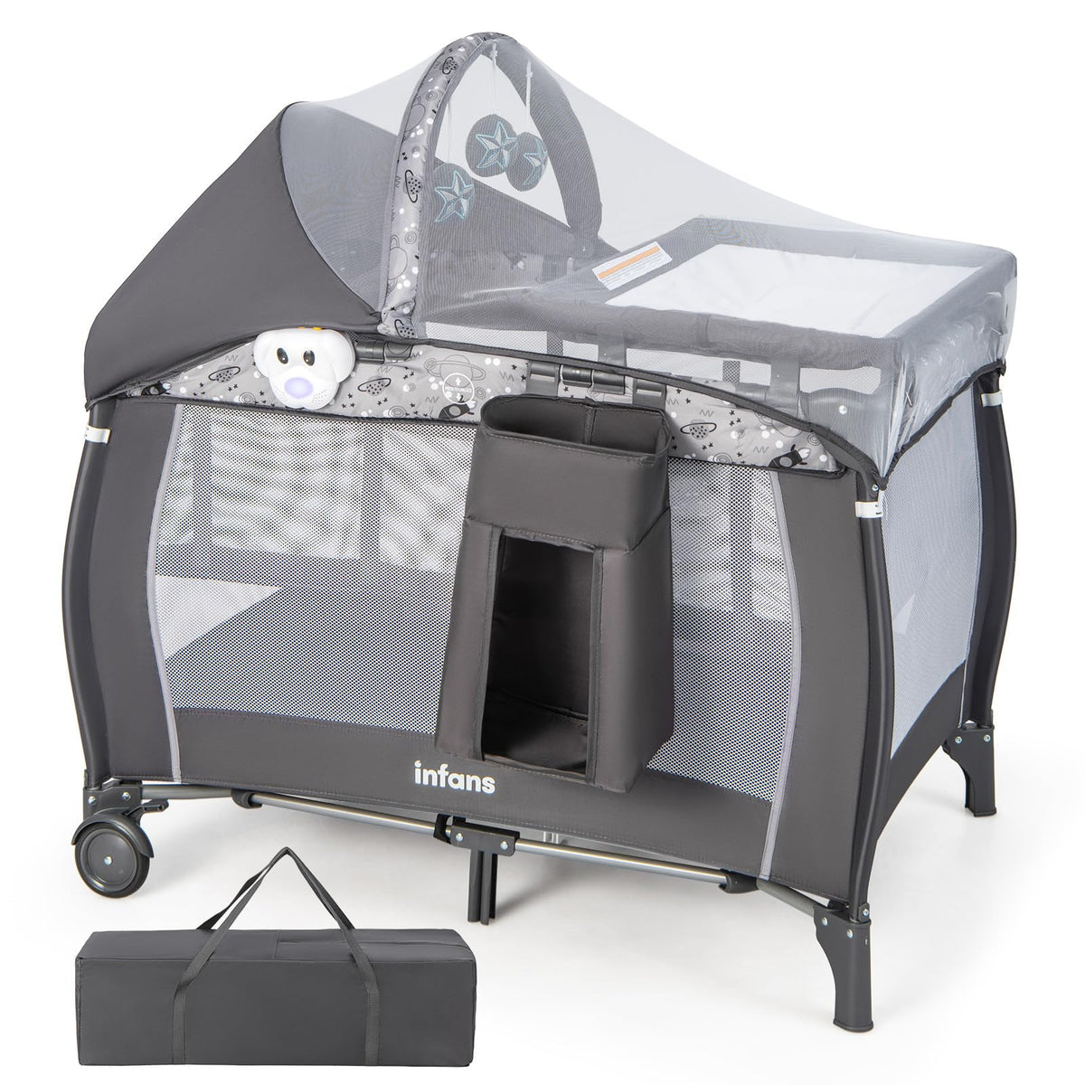 4 in 1 Pack and Play with Bassinet, Changing Table, Storage Basket O5497