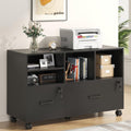 2 Drawer Wood Mobile Lateral File Cabinet with Storage Shelves, Black V23181
