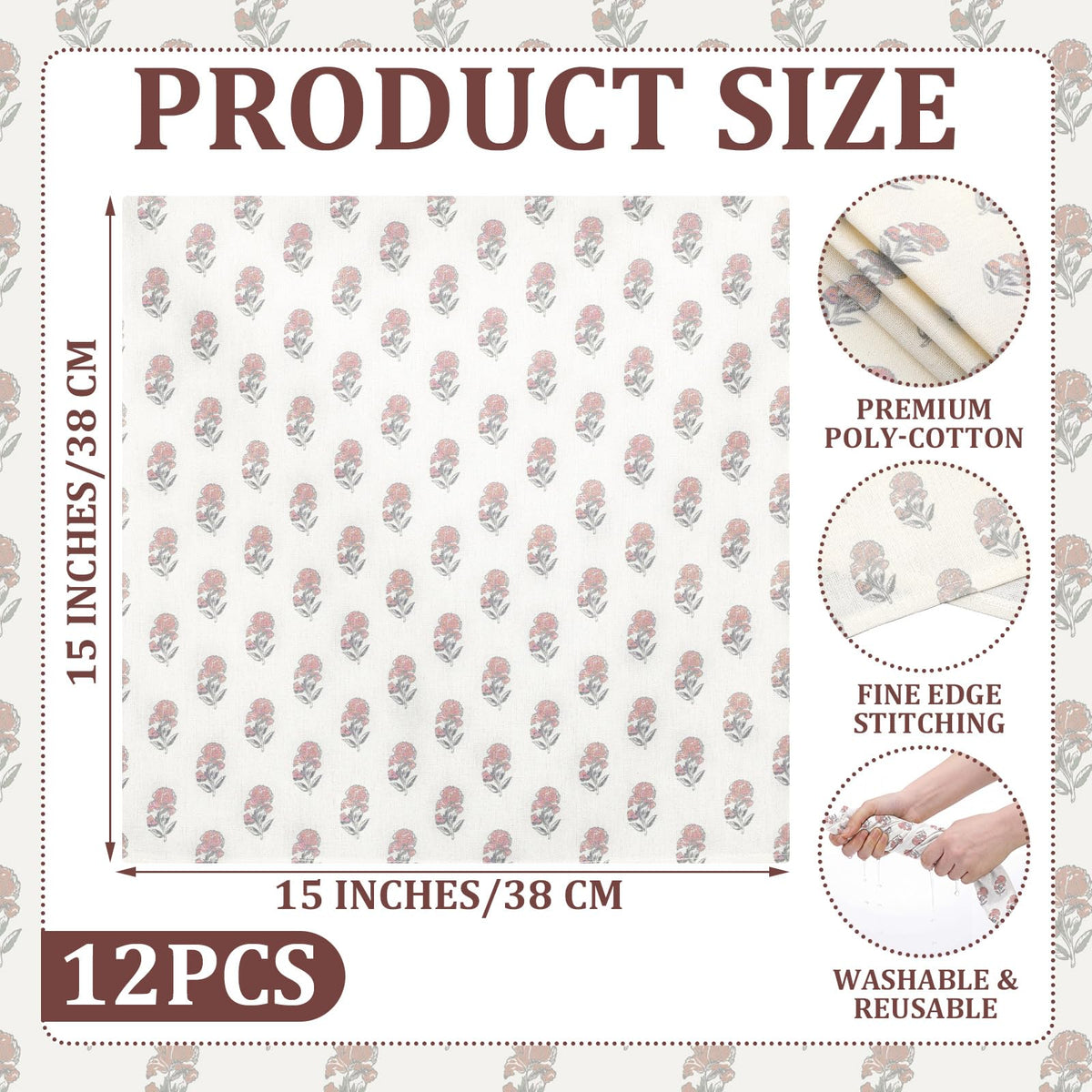 Linen Floral Cloth Napkins Set of 12 R8517