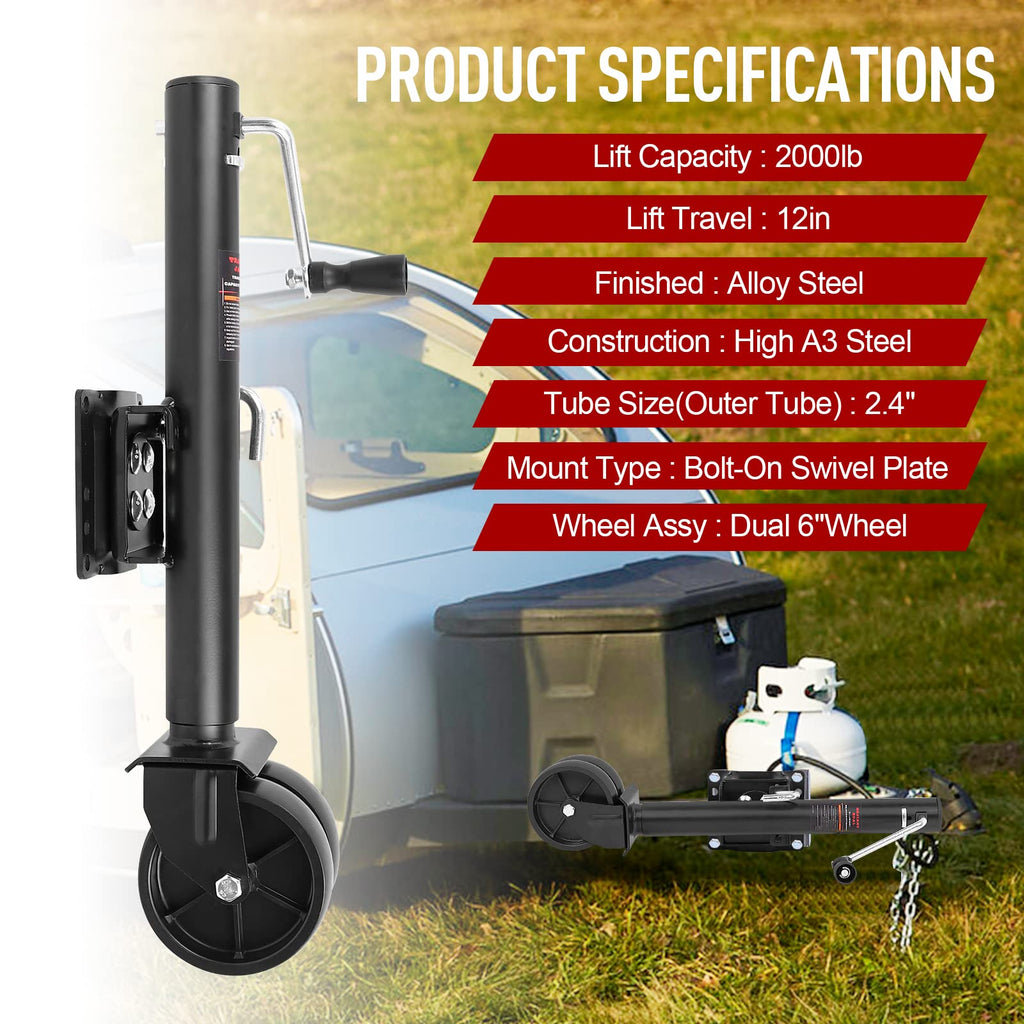 2000 lbs Dual Wheel Trailer Jack with 6" Caster Wheels D361