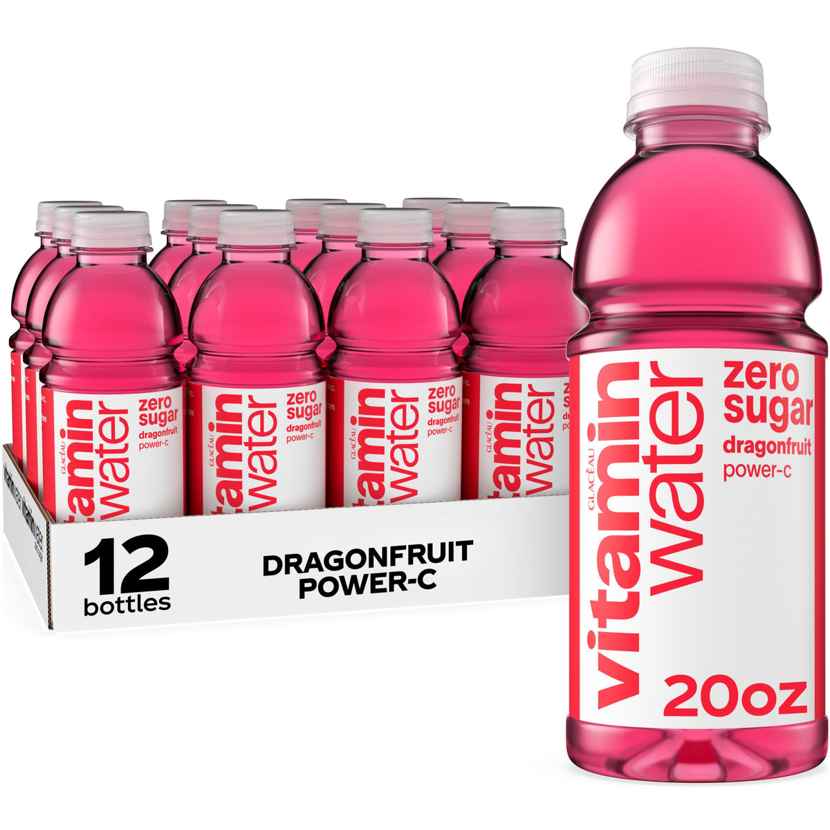 Dragonfruit Flavored Electrolyte Enhanced Bottled Water with Vitamin b5, b6, b12, 20 Fl Oz, 12 Pack S9554