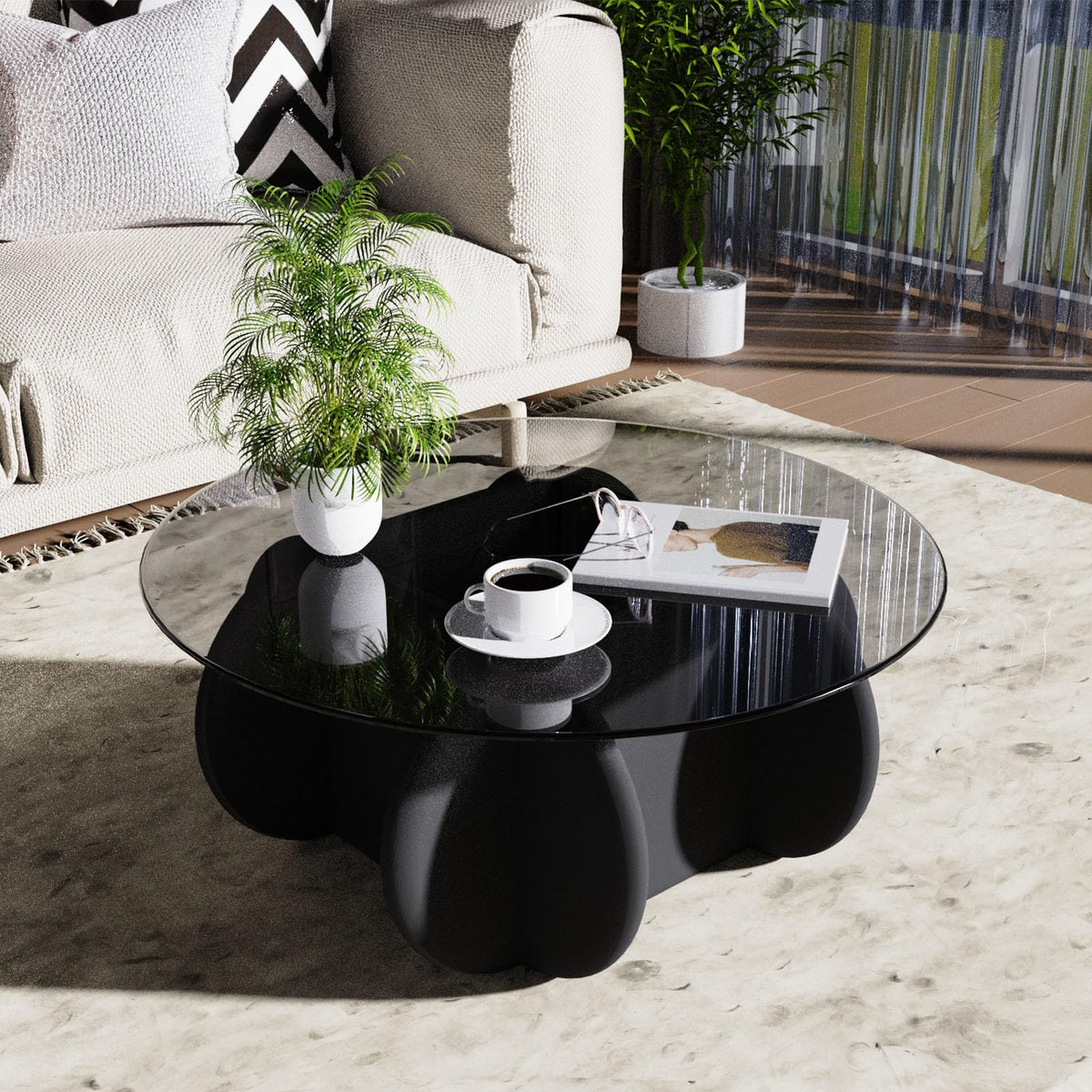 Black Round Glass Top Coffee Table S4473