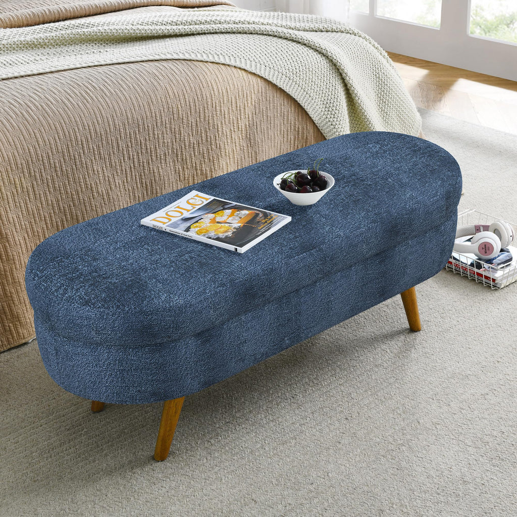 Dark Blue Upholstered Storage Bench with Rubber Wood Legs C66847