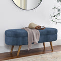 Dark Blue Upholstered Storage Bench with Rubber Wood Legs C66847