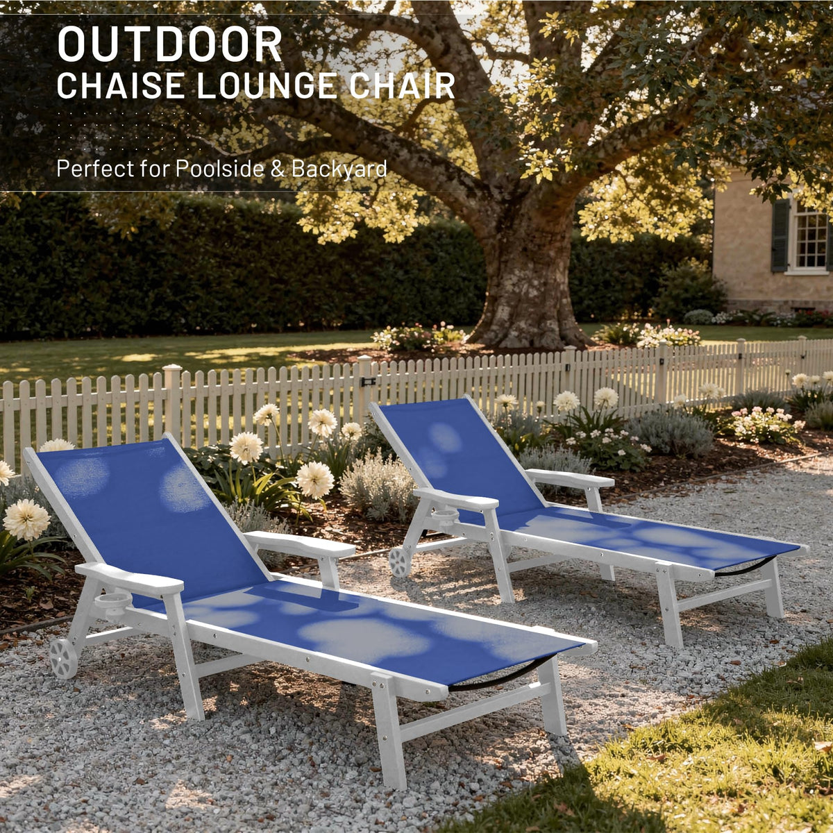 Royal Blue Patio Chaise Lounge Chair Set of 2 with Cup Holder R3382