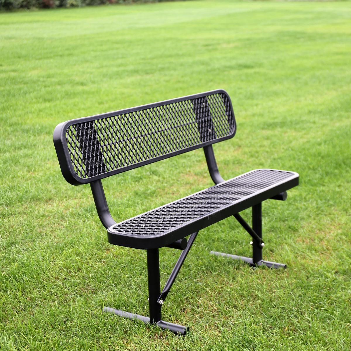 Black Metal Park Bench with Backrest E2553