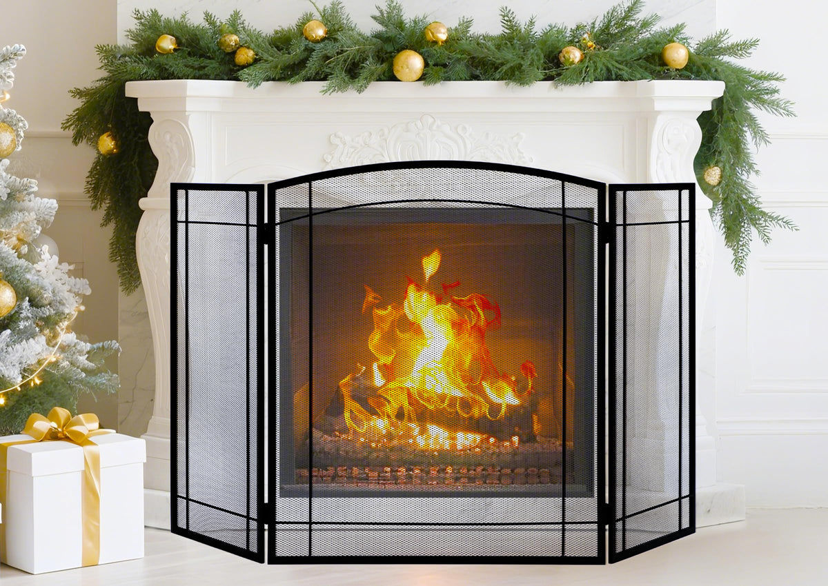 3 Panel 48" W x 29" H Foldable Wrought Metal Decorative Mesh Fireplace Screen O889