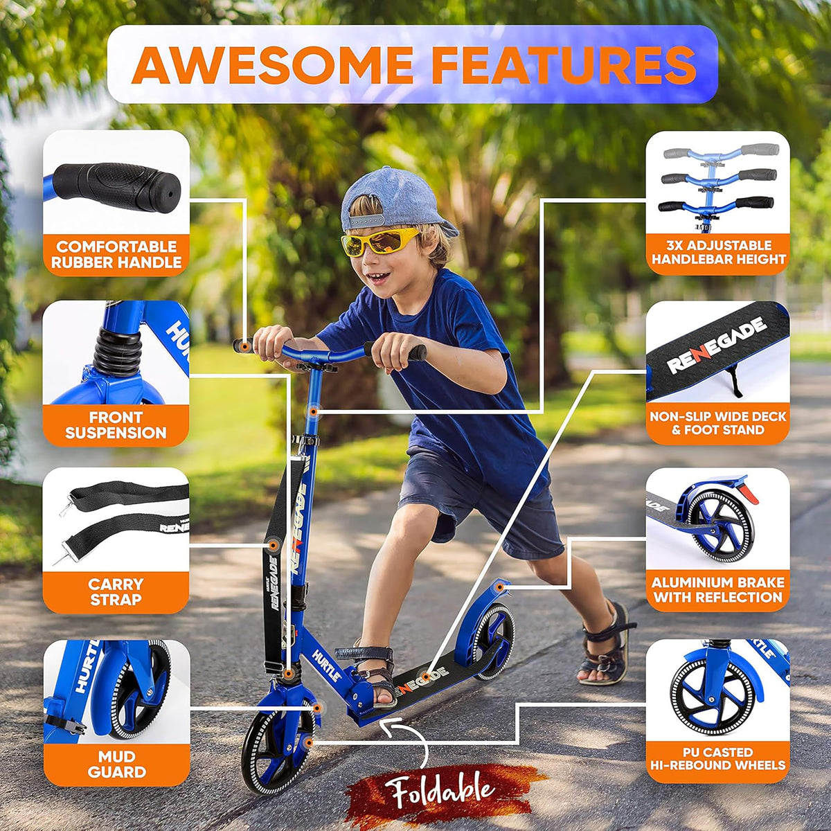 2-Wheel Folding Kick Scooter with Adjustable T-Bar Handlebar W5144